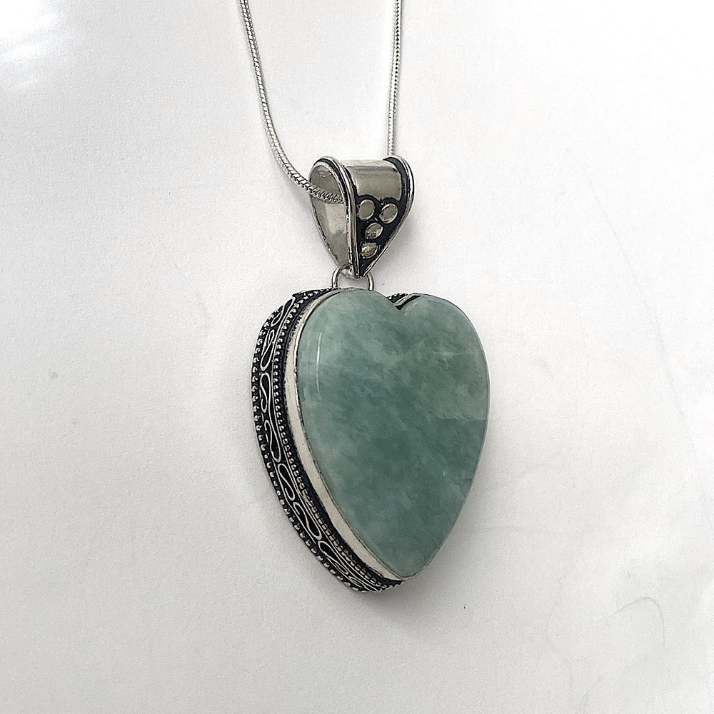 Heart-shaped Amazonite Pendant .925 ss overlay - Picture 3 of 4